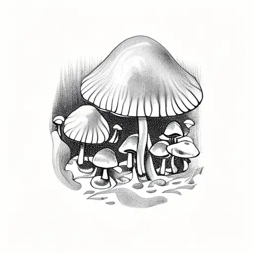 Mushrooms And Fern And Forest