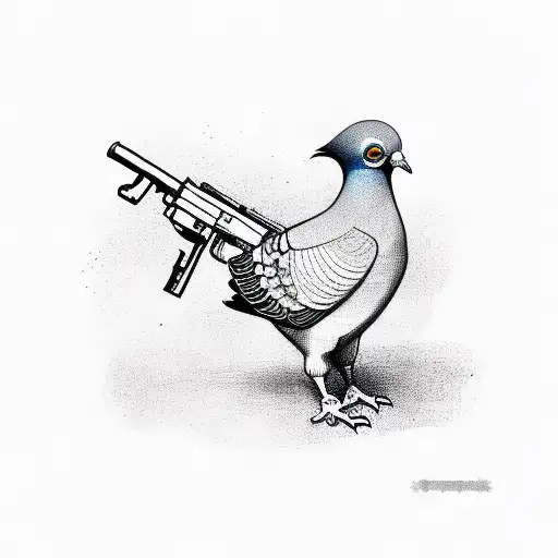 Pigeon Holding A Gun