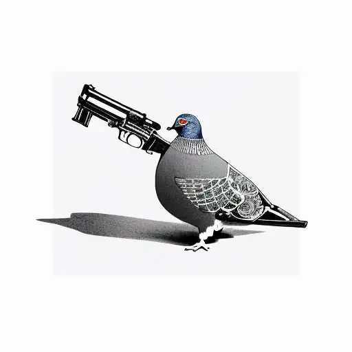 Pigeon Holding A Gun