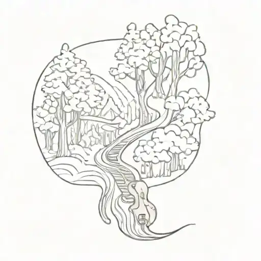 A Trail Winding Through A Forest With Hidden Guitar Shapes In The Trees