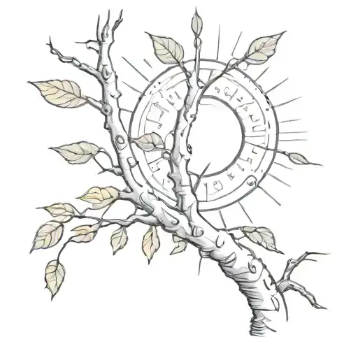 Birch Tree Branch With Sun Rising