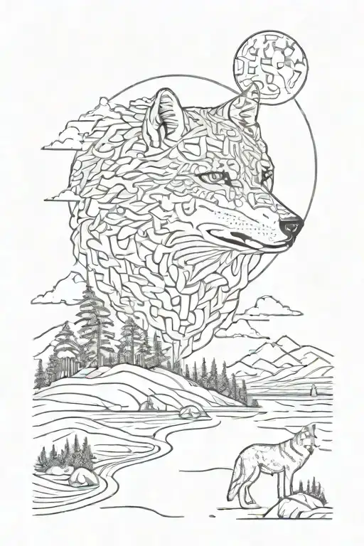 Sand Harbor Lake Tahoe With Small Wolf Looking Towards The Moon With A Shadow Of A Cross