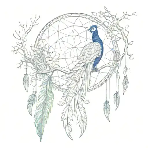 A Teacher Guiding Through A Foggy Forest With A Peacock Dreamcatcher Overhead