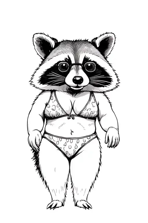A Raccoon Wearing A Swimsuit And Water Glasses