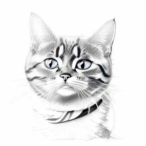 A Sketch-style Portrait Of A Cat With A Sea-themed Background