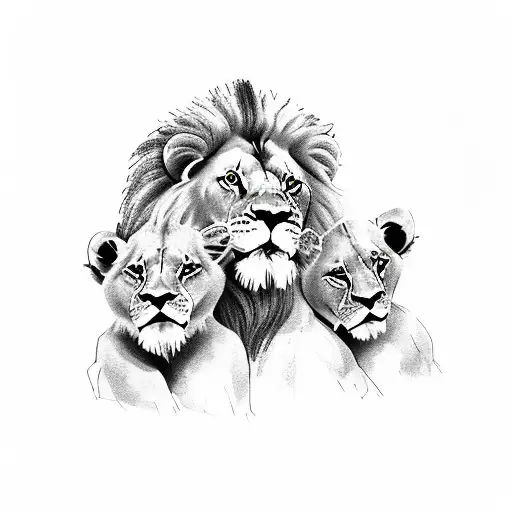 Lion With Cubs Faces