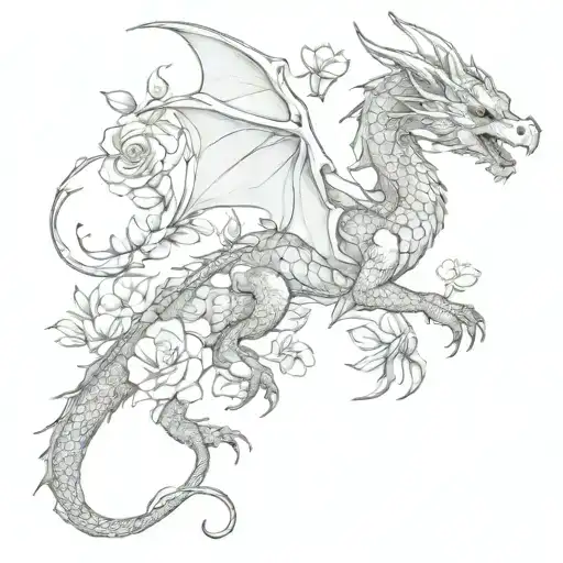 Dragon Full Body Inside Flowers