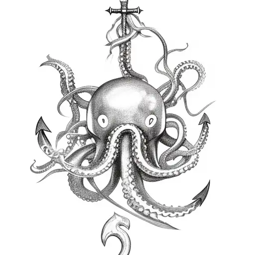 Cracken Octopus With Anchor And Swords