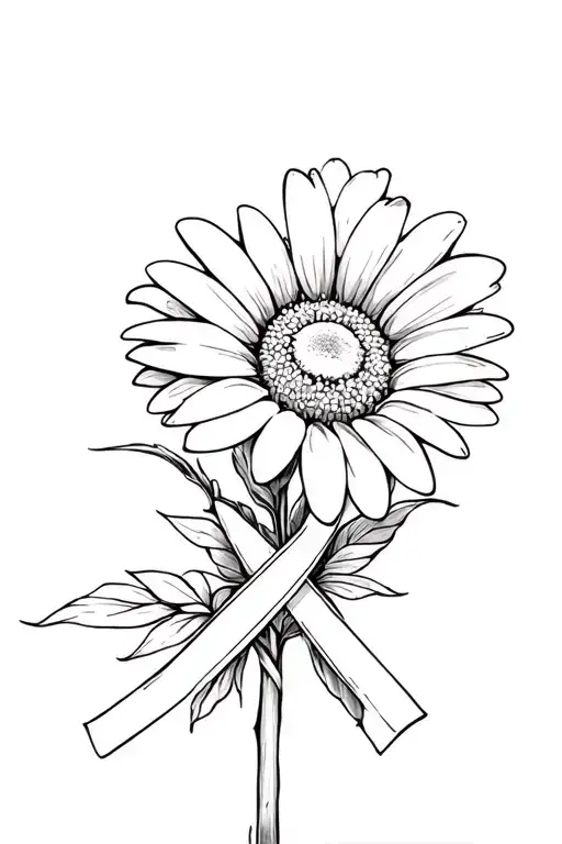 Daisy Flower And Cancer Ribbon