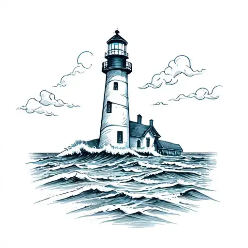 Lighthouse With Waves And Beach Back