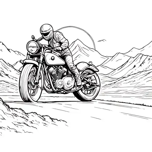 Old Motor Bike Mountain Road Into Sunset