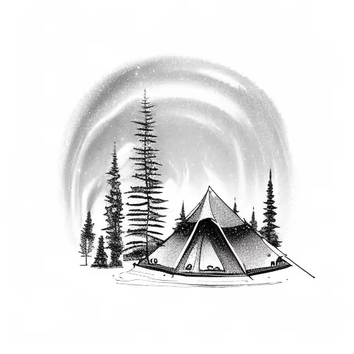 Outdoors Or Camping Scene With Northern Lights