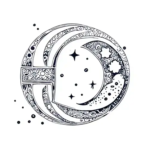 Letter L Rounded By Cyrcles And Dots And The Moon