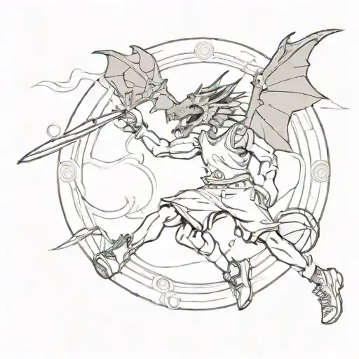 A Basketball Player Shooting A Hoop With A Dragon Flying In The Background