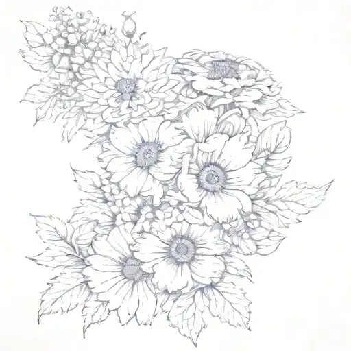 Violets And Chrysanthemums And Poppies Bloomed Grouped Together