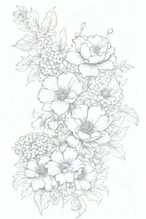 Violets And Chrysanthemums And Poppies Bloomed On Vine