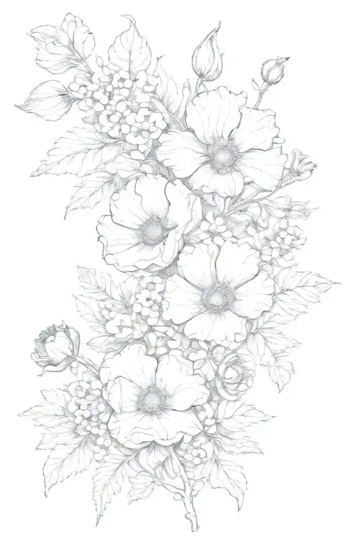 Violets And Peoney And Poppies Bloomed On Vine Wrapping