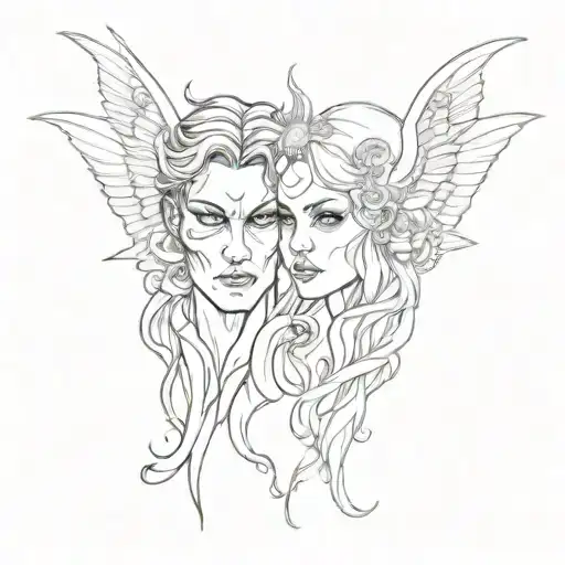 Devil And Angel Face Too Face Gothic Art