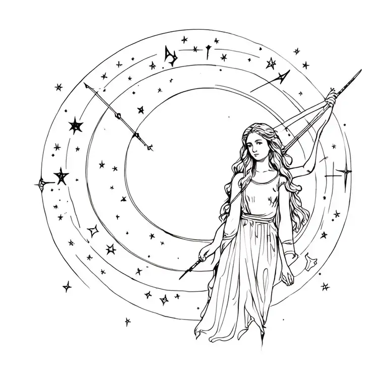 Girl Sagittarius Surrounded By The Constellation Capricorn With The Moon