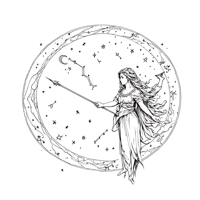 Girl Sagittarius Surrounded By The Constellation Capricorn With The Moon