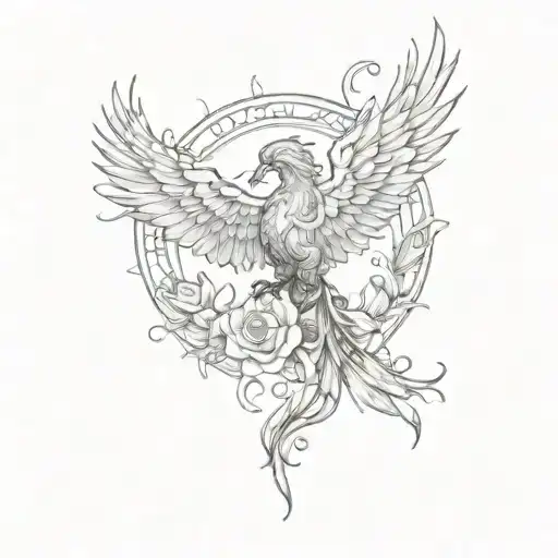 Black And Turquoise Pheonix Rising From Rose Ash Surrounded By Black Lace