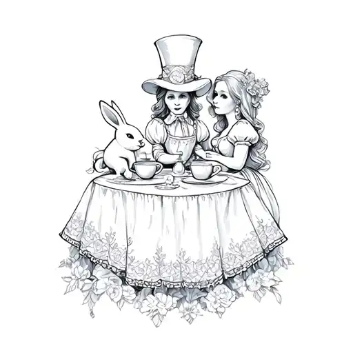 Gothic Alice In Wonderland Tea Party With Mad Hatter Alice And The White Rabbit