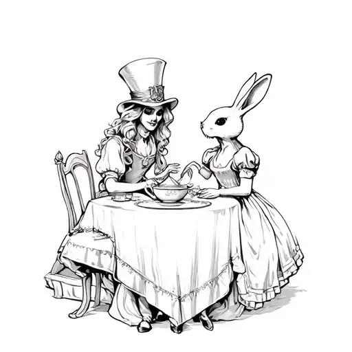 Gothic Undead Alice In Wonderland Tea Party With Mad Hatter Alice And The White Rabbit