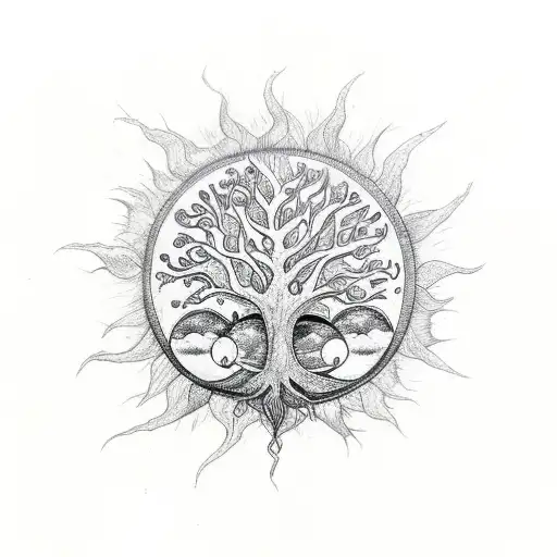 Sun And Moon Wolf Tree Of Life