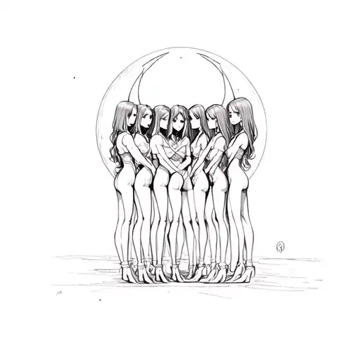 Sexy Girl Anime 6 Girls Together Make The One Person I Want Dark Satan Moon