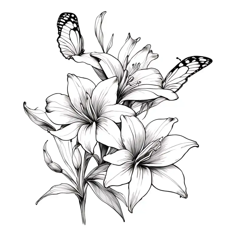 Peruvian Lilies With Butterflies