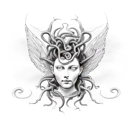 Medusa Head With Wings Behind