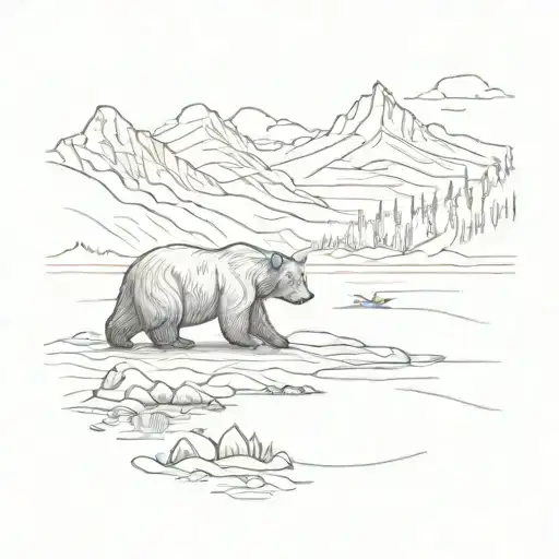 Siberian Landscape With Kolyma Mountains And A Bear Roaming In The Distance