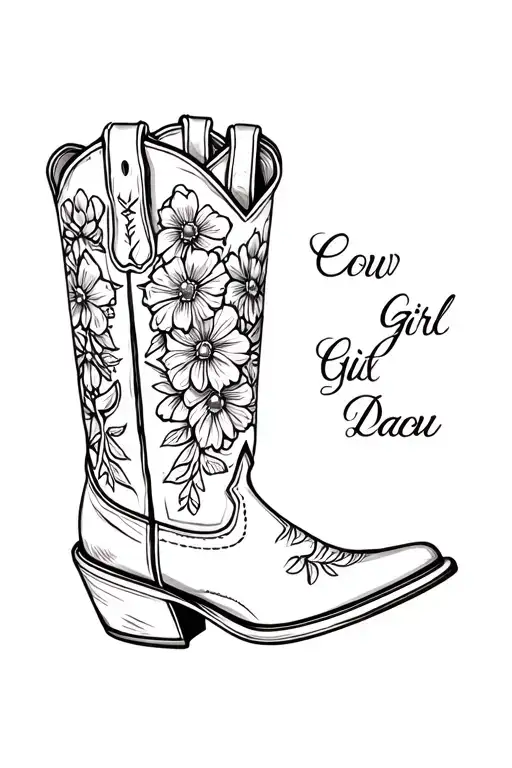 Cowboy Boot With Flowers Says Cowgirl