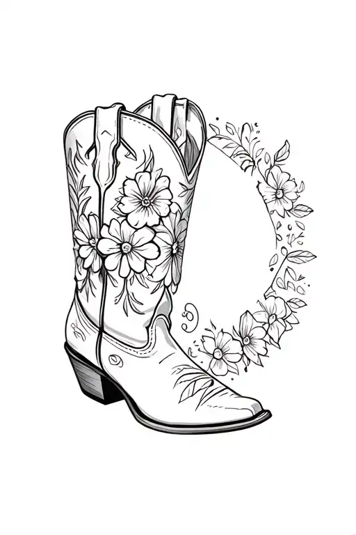 Cowboy Boot With Flowers Says Cowgirl