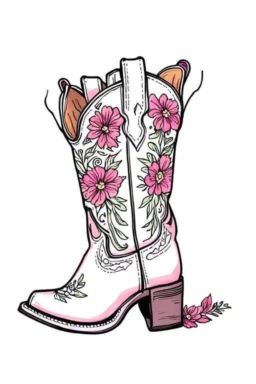 Cowboy Boot With Flowers Says Cowgirl