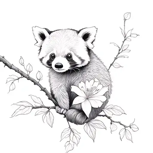 Red Panda On Flower Branch