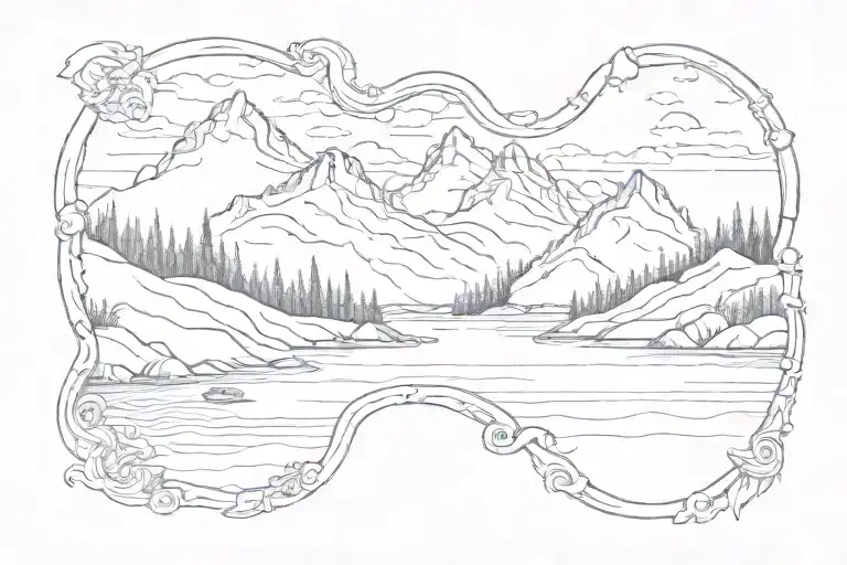 Mountain Range Bicep Tattoo With A Pond