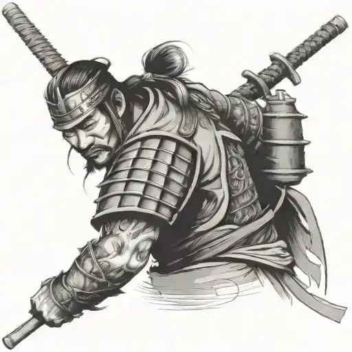 Samurai Warrior With Temples In The Background For The Outer Forearm