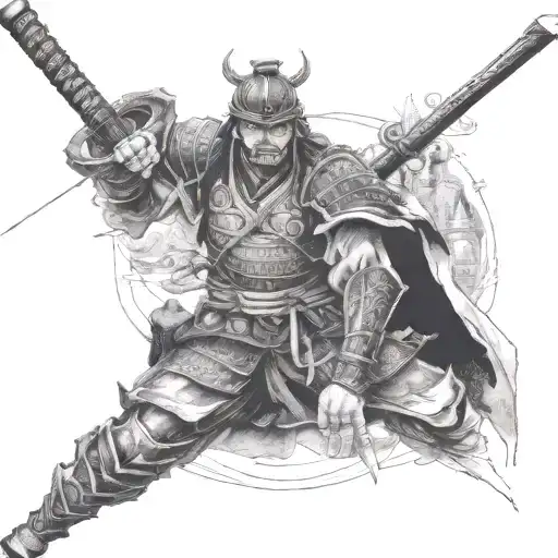 Samurai Warrior With Temples In The Background For The Outer Forearm