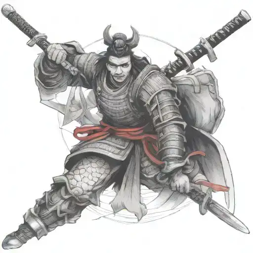 Samurai Warrior With Temples In The Background For The Outer Forearm