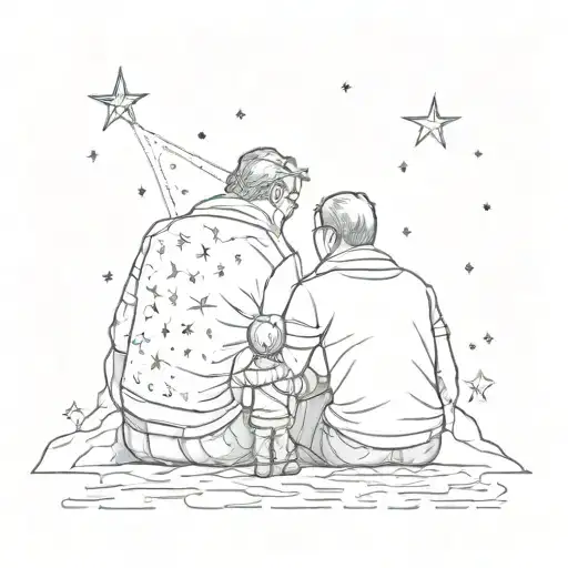 Father And Son Figure Looking At Stars