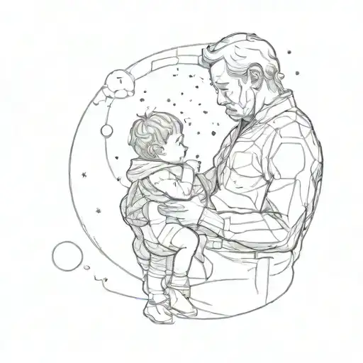 Father And Baby Son Figures Gazing At Cosmos