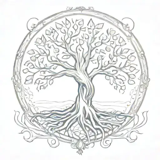 An Intricate Tree Of Life Tattoo With Roots Symbolizing Improvement And Growth