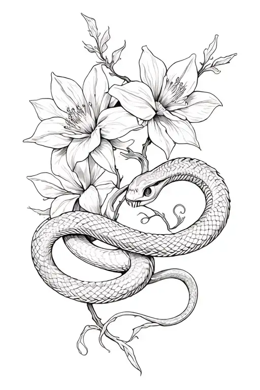 Poison Arrow Vine With Two Headed Viper Coiled Around The Flowers