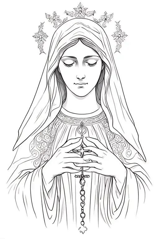 Whole Virgin With Rosary In Hands