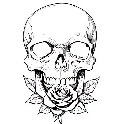 Skull With A Rose In The Jaw Skull 45 Degree