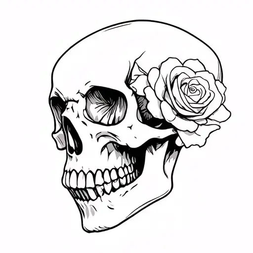 Skull With A Rose In The Jaw Skull 45 Degree Angle To A Side