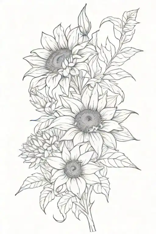 Sunflower And Lillies Blooming