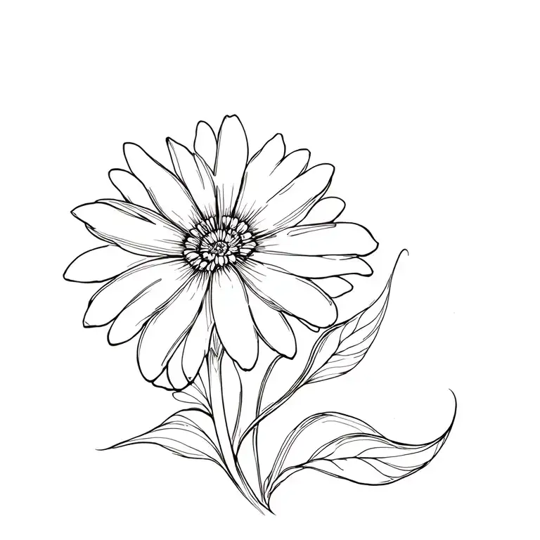 Vertical Fine Line Flower 1 Big And 1 Smaller With Curvy Lines Moving Away From The Flower