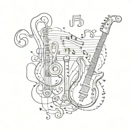 A Detailed Sketch Of A Music Staff With Workout Equipment As The Notes